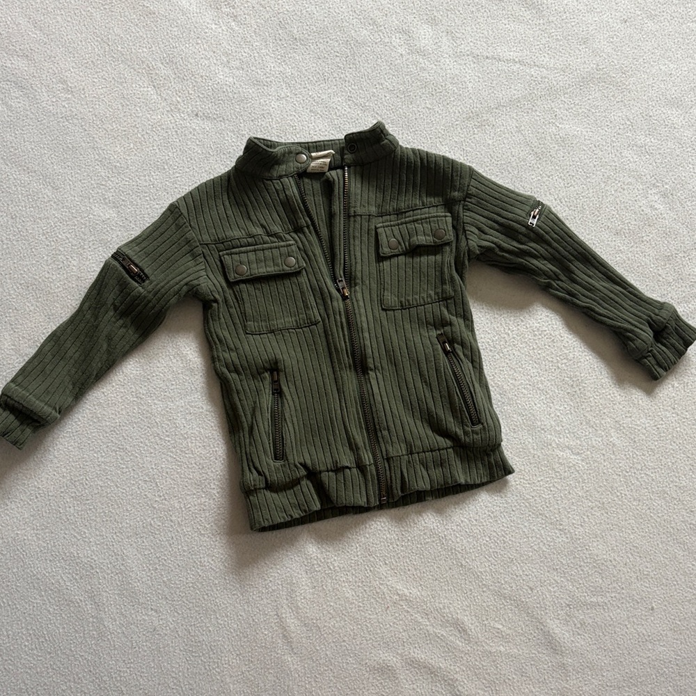 kate quinn Olive Ribbed Zip-Front Jacket
